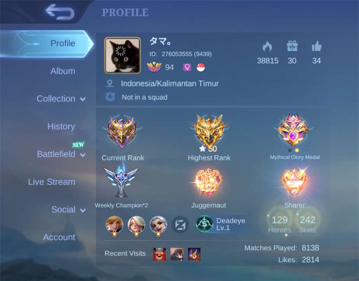 Game account sale Mobile Legends